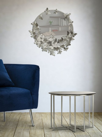 Oglinda decorativa argintie cu rama din metal, ∅ 74 cm, Butterflies Mauro Ferretti - Img 5