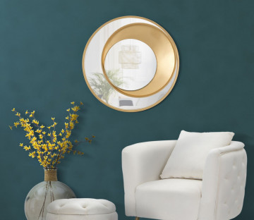 Oglinda decorativa aurie cu rama din metal, ∅ 70 cm, Life Cycle Mauro Ferretti - Img 5