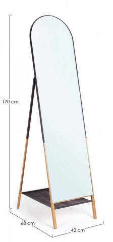 Oglinda semiovala cu suport pentru podea neagra/aurie din metal, 170x42 cm, Reflix Bizzotto - Img 2