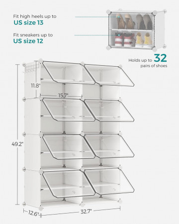 Organizator incaltaminte, 83 x 32 x 125 cm, metal / polipropilena, alb, Songmics - Img 7