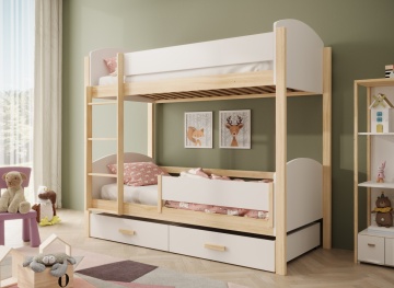 Pat supraetajat, cu saltele si bara de siguranta suplimentara, Jori, ADRK Furniture