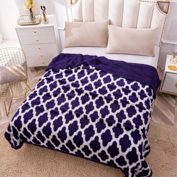 Patura cocolino dubla, model relief, pat 2 persoane, alb / mov, PDBP-28