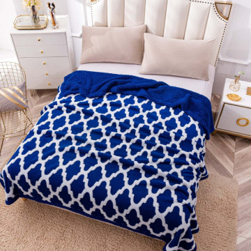 Patura cocolino dubla, model relief, pat 2 persoane, bleumarin / alb, PDBP-18