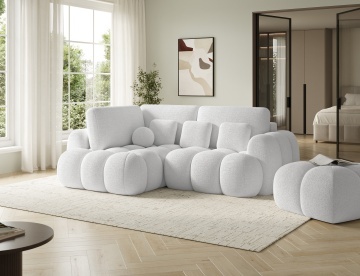 Puf Tapitat Covio 85x85x52 cm, alb Bouclé – Royal 01 - Img 5