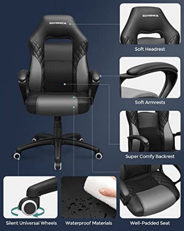 Scaun de birou ergonomic cu recliner, piele ecologica, negru, Songmics - Img 3