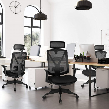 Scaun de birou ergonomic cu recliner, textil / metal, negru, Songmics - Img 8