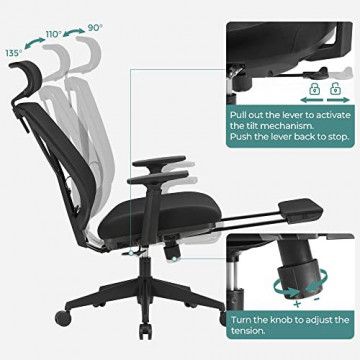 Scaun de birou ergonomic cu recliner, textil / metal, negru, Songmics - Img 14