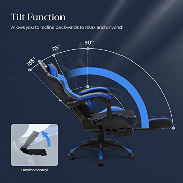 Scaun de gaming ergonomic cu recliner, metal / piele ecologica, negru / albastru, Songmics - Img 4