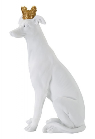 Sculptura caine alb din polirasina, 20x12,5x33 cm, Crowned Dog Mauro Ferretti - Img 2