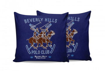 Set 2 fete de perna, 60x60 cm, 100% bumbac ranforce, Beverly Hills Polo Club, BHPC 007, bleumarin / alb - Img 2