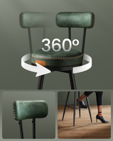 Set 2 scaune de bar rotative, Ø 57 x h101 cm, metal / piele ecologica, verde / negru, Vasagle - Img 7