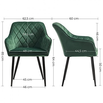 Set 2 scaune dining, 62.5 x 60 x 85 cm, catifea, verde, Songmics - Img 8
