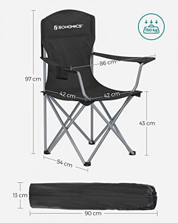 Set 2 scaune pliabile pentru camping, 86 x 54 x 97 cm, metal / textil, negru, Songmics - Img 3