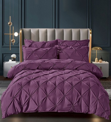 Set de lenjerie FNJS-36 violet închis din finet, 6 piese pentru pat dublu, cearșaf 230x250 cm