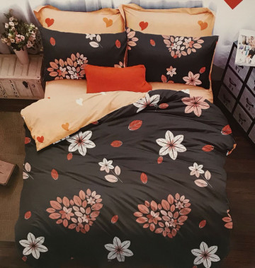 Set lenjerie de pat bumbac saten 100% Tiago | Hobby Home | bej nisipiu | floral | 6 piese | 2 persoane - Img 2