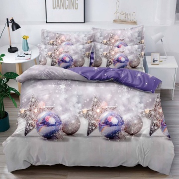Set lenjerie de pat Mos Craciun, pat 1 persoana, tesatura tip finet, 4 piese, mov / gri, FNJC1-26