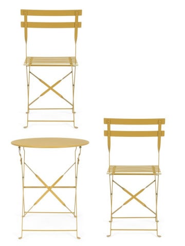 Set masa si scaune pliabile pentru gradina 3 piese galben din metal, Wissant Bizzotto - Img 5