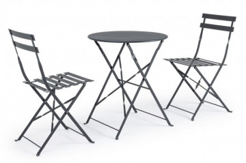 Set masa si scaune pliabile pentru gradina 3 piese gri carbune din metal, Wissant Bizzotto - Img 1