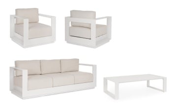 Set mobilier de gradina, 4 piese, metal / textil, alb / bej, Moses Bizzotto - Img 3