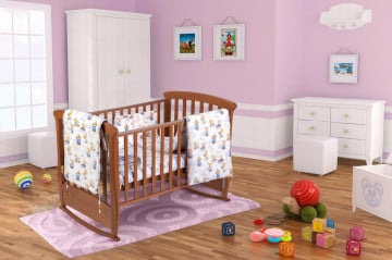 Set pentru patut bebe, Somnart, cearceaf cu elastic pentru saltea 60x120x10, pernuta 37×55, pilota 100×105, aparatori 180x45, model Ursuleti - Img 2