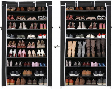 Suport pantofi cu 9 rafturi, 88 x 28 x 160 cm, metal / textil, negru, Songmics - Img 5