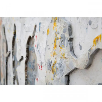 Tablou alb / gri din lemn de pin si panza, 120 x 3 x 60 cm, Rock N Roll Mauro Ferreti - Img 5
