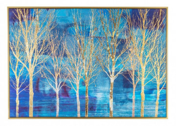 Tablou decorativ albastru/auriu din lemn de Pin si panza, 100x3,2x70 cm, Galeria Trees Bizzotto - Img 1