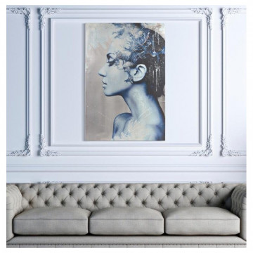 Tablou decorativ albastru din lemn de brad si panza, 80 x 3,8 x 120 cm, Face Mauro Ferreti - Img 6