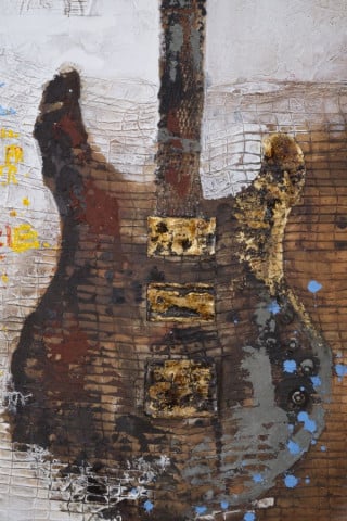 Tablou decorativ din lemn de pin si panza, 90 x 3,5 x 120 cm, Guitar B Mauro Ferreti - Img 2
