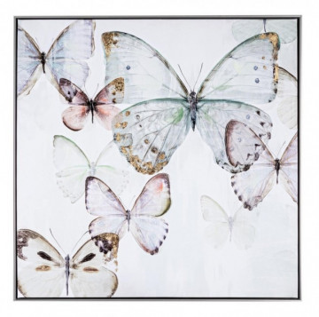 Tablou decorativ in ulei multicolor din panza si lemn de Brad, 82,5x4,5x82,5 cm, Crown Butterflies Bizzotto - Img 1