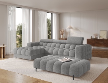 Taburet Tapitat cu Picioare Ferivo, gri bouclé – Royal 03 - Img 5