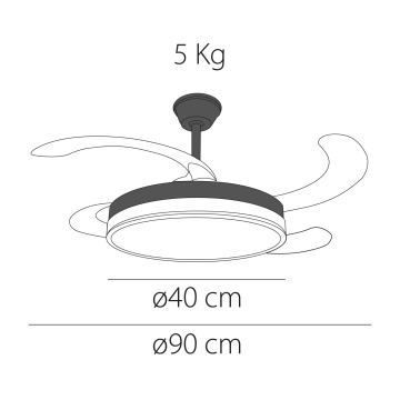 Ventilator de tavan LED Brezza, 4 pale, Ø90 cm, 48W, Negru, Kelektron - Img 4