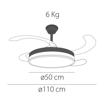 Ventilator de tavan LED Vietor, 4 pale, Ø110 cm, 72W, Negru, Kelektron - Img 7