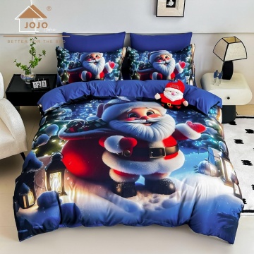 🎄 Lenjerie de Pat 6 Piese Crăciun Albastră | Moș Crăciun cu Sacul de Cadouri | Imprimeu Digital 5D | Finet | Jojo Home