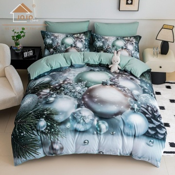 🎄 Lenjerie de Pat 6 Piese Crăciun Verde Mentă | Globuri Argintii & Brăduț | Imprimeu Digital 5D | Finet | Jojo Home