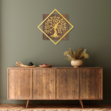 Accesoriu decorativ de perete tree v2, auriu, metal / lemn - Img 1