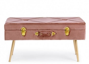 Bancheta cu spatiu pentru depozitare roz antic/auriu din catifea si metal, 80 cm, Polina Bizzotto - Img 3