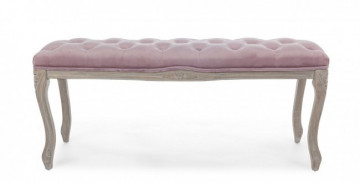 Bancheta roz din catifea si lemn de Mesteacan, 110 cm, Mathilde Bizzotto - Img 3