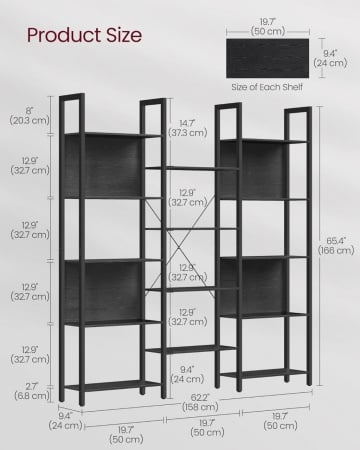 Biblioteca cu 14 rafturi, 158 x 24 x 166 cm, PAL / metal, negru, Vasagle - Img 8