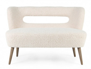 Canapea alba din lana si lemn de Pin cu 2 locuri, 115 cm, Cortina Bizzotto - Img 3