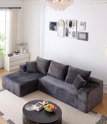 Canapea Colțar Premium Memory Foam HD 270x170x70 cm | Material Plusat Reiat cu Dungi Groase – imagine comercială suplimentară