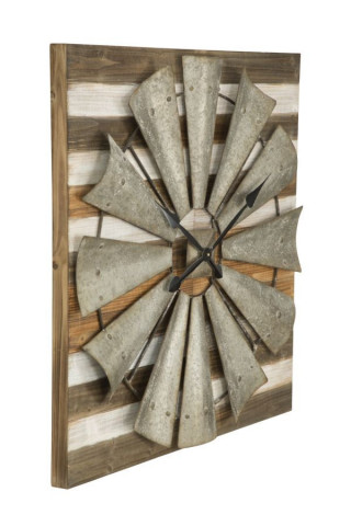 Ceas decorativ din metal si lemn de brad, 80 x 80 x 7 cm, Mulino Mauro Ferreti - Img 2