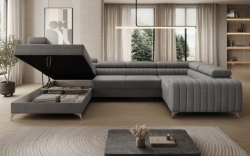 Colțar Louis extensibil, 347x202x92 cm, orientare stânga – Monolith 85 – cadru suplimentar de prezentare