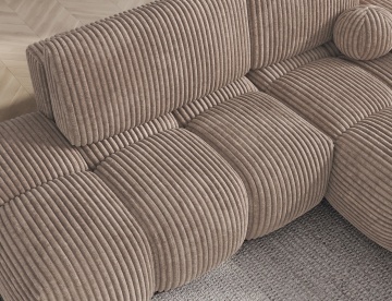 detaliu șezut colțar material reiat cappuccino textură corduroy