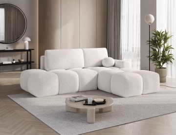 colțar Vittario dreapta alb Royal 01 în living luminos cu plantă decorativă și draperii