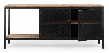Comoda TV neagra/maro din metal si lemn de Mango, 120x35x52 cm, Roderic Bizzotto - Img 9