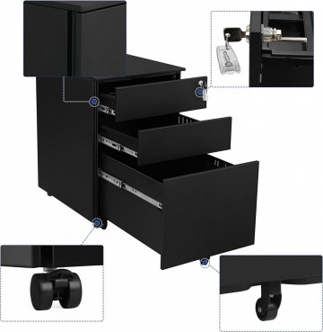 Corp mobil pentru birou / rollbox, 52 x 39 x 60 cm, metal, negru, Songmics - Img 7
