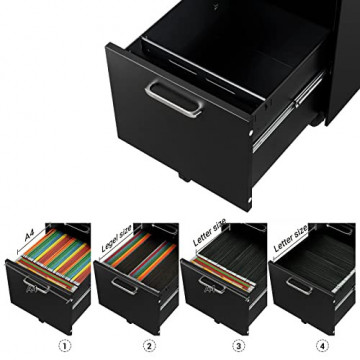 Corp mobil pentru birou / rollbox cu 3 sertare, 48 x 39 x 60 cm, metal, negru, Songmics - Img 6