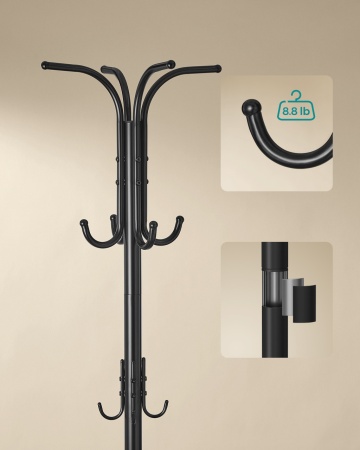 Cuier cu suport umbrele, Ø 40 x 175 cm, metal, negru, Songmics - Img 8