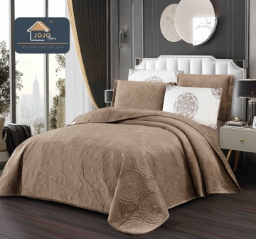 Cuvertură Catifea Cappuccino 5 Piese JoJo Home | Model Relief Circular | 220x240 cm